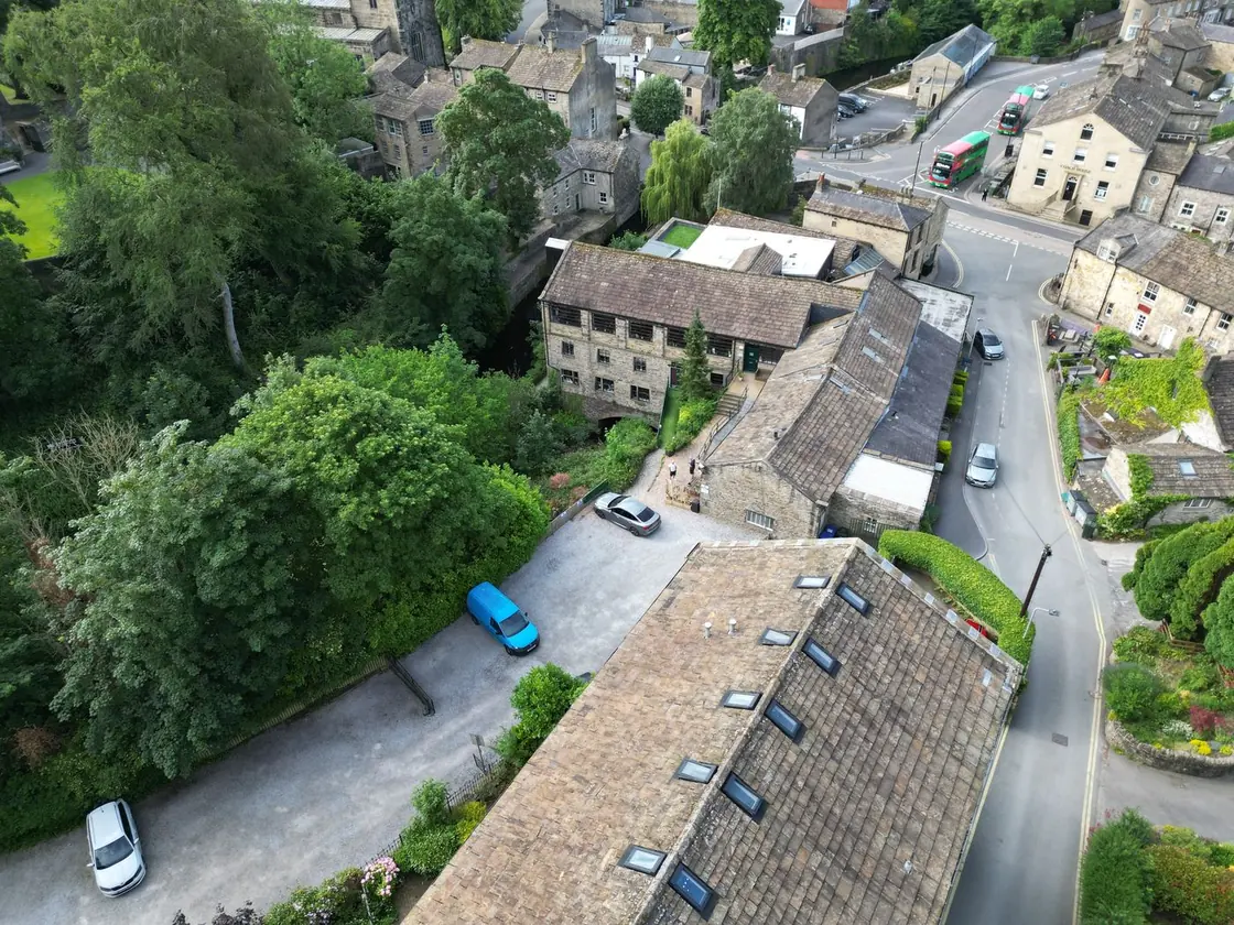 Aerial view of the free car park at High Corn Mill