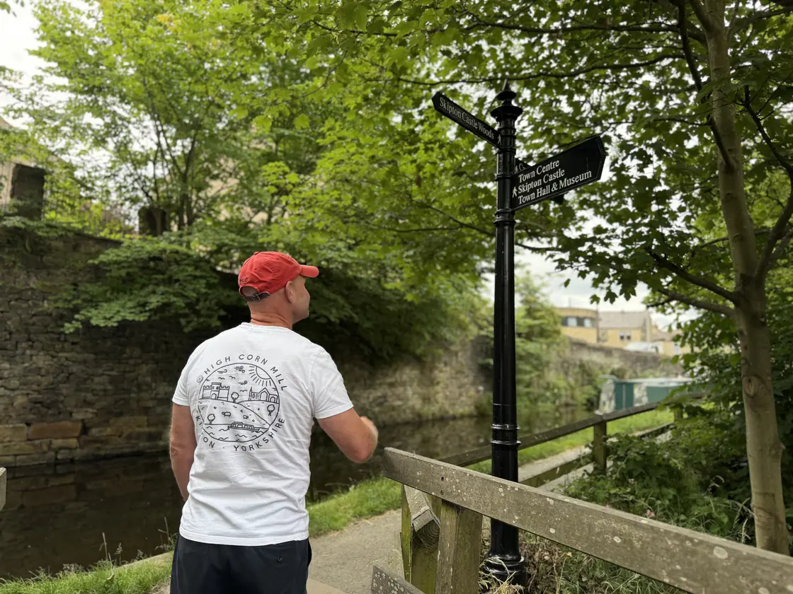 The canal-side signpost on the walk up to the mill